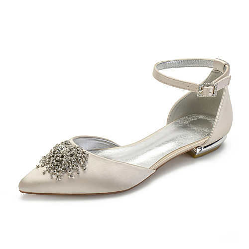 

Women's Wedding Shoes Flat Heel Pointed Toe Classic Sweet Wedding Party & Evening Satin Rhinestone Solid Colored Summer White Black Purple