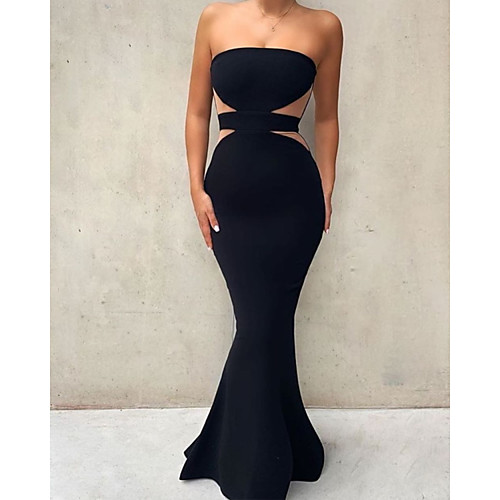 

Sheath / Column Strapless Floor Length Satin Bridesmaid Dress with Tier