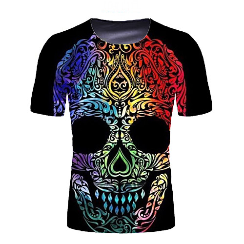 

Men's T shirt Graphic Skull Short Sleeve Daily Tops Basic Elegant Rainbow