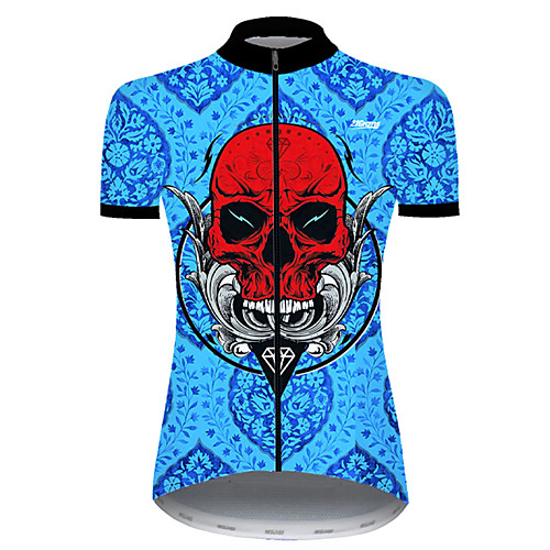 

21Grams Women's Short Sleeve Cycling Jersey RedBlue Skull Bike Top Mountain Bike MTB Road Bike Cycling Breathable Sports Clothing Apparel / Micro-elastic