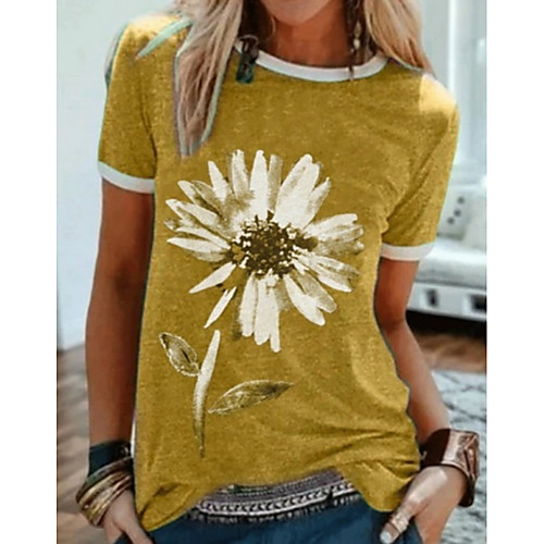 

Women's T-shirt Graphic Tops Round Neck Loose Cotton Daily Summer Purple Yellow Green S M L XL 2XL 3XL