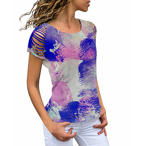 

Women's T-shirt Tie Dye Tops Round Neck Daily Summer Blue Purple Orange S M L XL 2XL 3XL