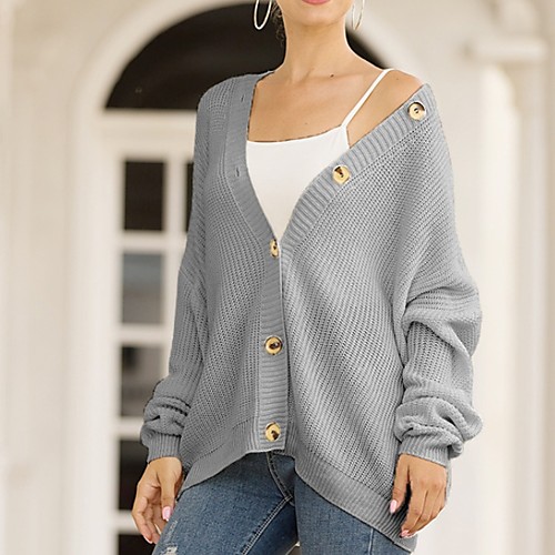 

Women's Solid Colored Long Sleeve Cardigan Sweater Jumper, V Neck White / Blue / Blushing Pink S / M / L