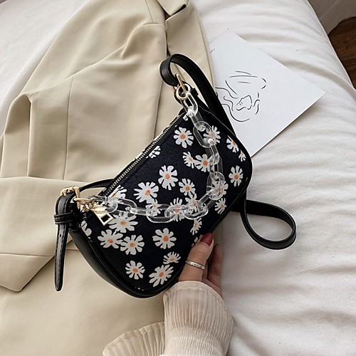

Women's Zipper PU Top Handle Bag Floral Print Black / Blue