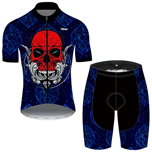 

21Grams Men's Short Sleeve Cycling Jersey with Shorts Nylon Polyester Black / Blue Patchwork Skull Bike Clothing Suit Breathable 3D Pad Quick Dry Ultraviolet Resistant Reflective Strips Sports