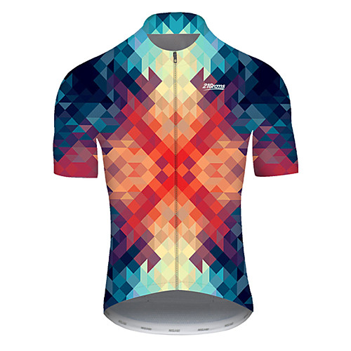 

21Grams Men's Short Sleeve Cycling Jersey Nylon Polyester RedBlue Plaid / Checkered 3D Gradient Bike Jersey Top Mountain Bike MTB Road Bike Cycling Breathable Quick Dry Ultraviolet Resistant Sports