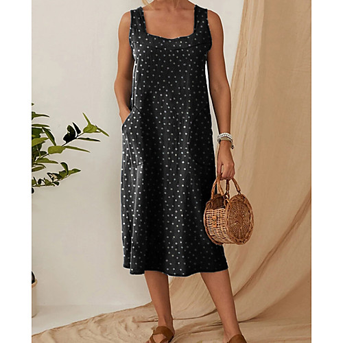 

Women's Shift Dress Midi Dress - Sleeveless Polka Dot Print Summer Casual Daily 2020 Black M L XL XXL XXXL