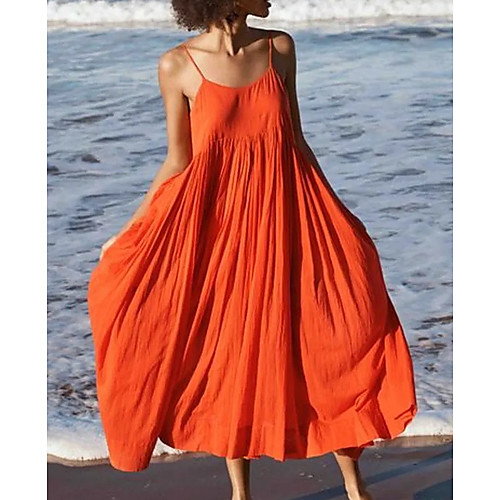 

Women's Strap Dress Knee Length Dress - Sleeveless Solid Color Summer Sexy Boho 2020 White Black Blue Orange Light Blue S M L XL XXL XXXL