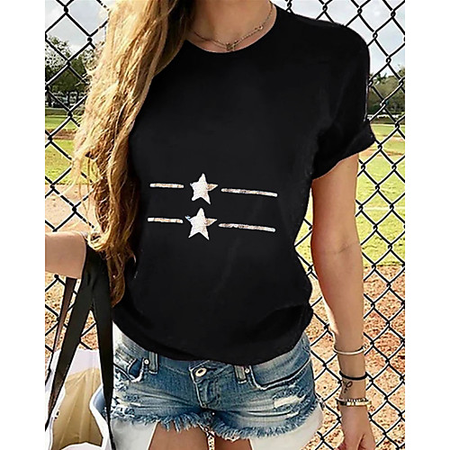 

Women's T-shirt Graphic Tops - Print Round Neck Loose Cotton Basic Daily Summer Black S M L XL 2XL 3XL 4XL