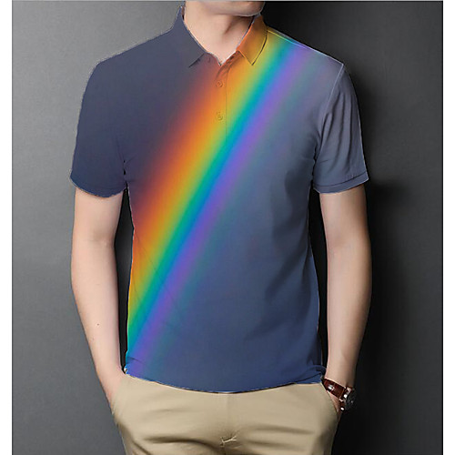 

Men's Rainbow Graphic Polo Basic Elegant Daily Going out Gray