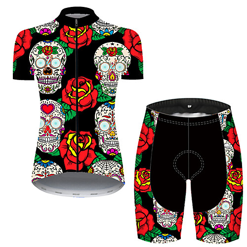 

21Grams Women's Short Sleeve Cycling Jersey with Shorts Black / Red Skull Bike Breathable Sports Patterned Mountain Bike MTB Road Bike Cycling Clothing Apparel / Stretchy