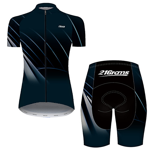 

21Grams Women's Short Sleeve Cycling Jersey with Shorts Nylon Polyester Black / Blue Stripes Gradient Bike Clothing Suit Breathable 3D Pad Quick Dry Ultraviolet Resistant Reflective Strips Sports