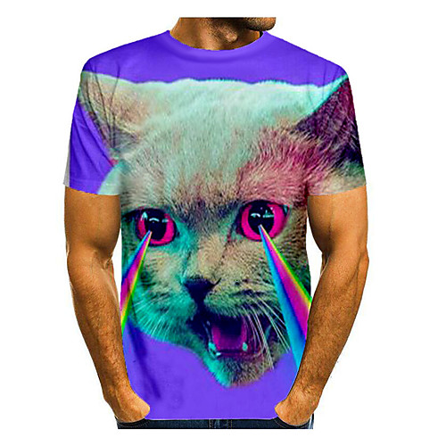 

Men's Graphic Animal Cat Print T-shirt Basic Daily Purple