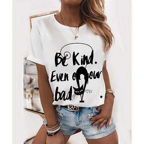 

Women's Tops Graphic T-shirt - Print Round Neck Basic Daily Spring Summer White XS S M L XL 2XL 3XL 4XL