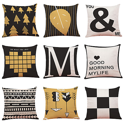 

9 pcs Linen Pillow Cover Nordic Home Geometric Linen Pillow Cases Sofa Pillow Bedroom Car Pillow Cushion Office Nap Pillow
