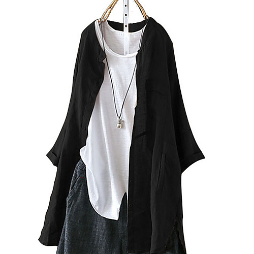

Women's Shirt Solid Colored Tops Standing Collar Loose Daily White Black Khaki S M L XL 2XL 3XL 4XL 5XL