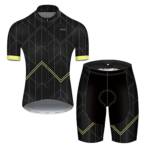 

21Grams Men's Short Sleeve Cycling Jersey with Shorts Nylon Polyester Black / Yellow Plaid Checkered Gradient Geometic Bike Clothing Suit Breathable 3D Pad Quick Dry Ultraviolet Resistant Reflective