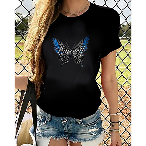 

Women's Tops Graphic T-shirt - Print Round Neck Basic Daily Summer Black S M L XL 2XL 3XL 4XL