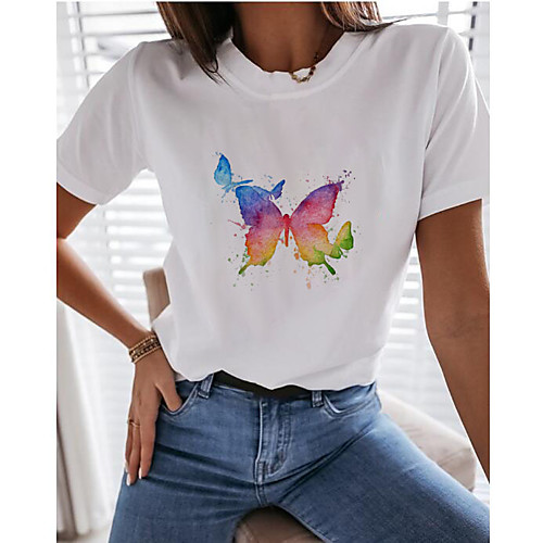

Women's T-shirt Graphic Tops - Print Round Neck Basic Daily Summer White S M L XL 2XL 3XL 4XL