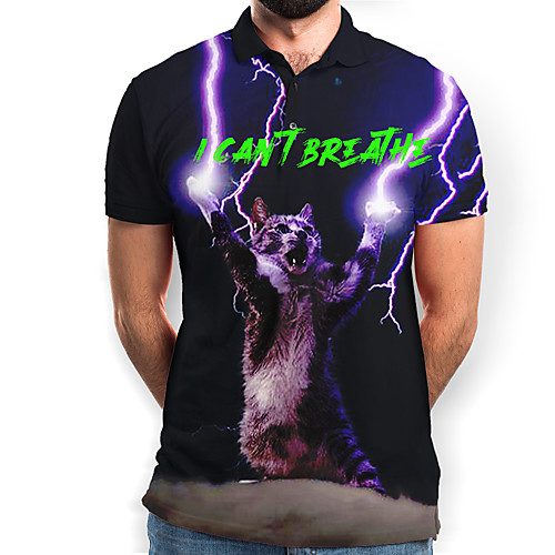 

Men's Graphic Animal Cat Polo Basic Elegant Daily Going out Purple