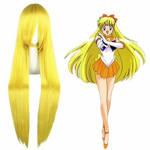 

Cosplay Costume Wig Cosplay Wig Sailor Venus Sailor Moon Straight Cosplay Asymmetrical Wig Very Long Yellow Synthetic Hair 38 inch Women's Anime Cosplay Adorable Yellow