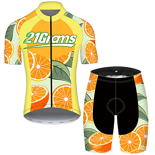 

21Grams Men's Short Sleeve Cycling Jersey with Shorts Nylon Polyester Orange Fruit Lemon Bike Clothing Suit Breathable 3D Pad Quick Dry Ultraviolet Resistant Reflective Strips Sports Fruit Mountain