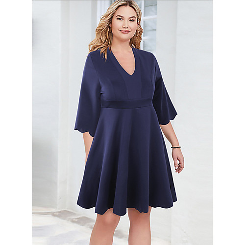 

Women's A-Line Dress Knee Length Dress - Half Sleeve Solid Color Summer Casual Chinoiserie 2020 Dusty Blue XL XXL XXXL XXXXL