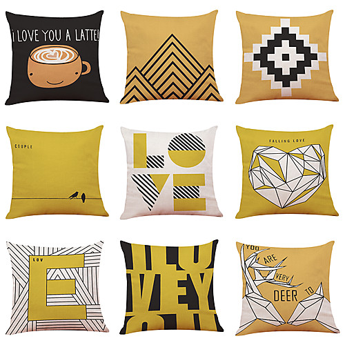 

9 pcs Linen Pillow Cover Creative Nordic Household Geometric Linen Pillow Case Car Pillow Cushion Sofa Pillow Pillow Office Nap Pillow