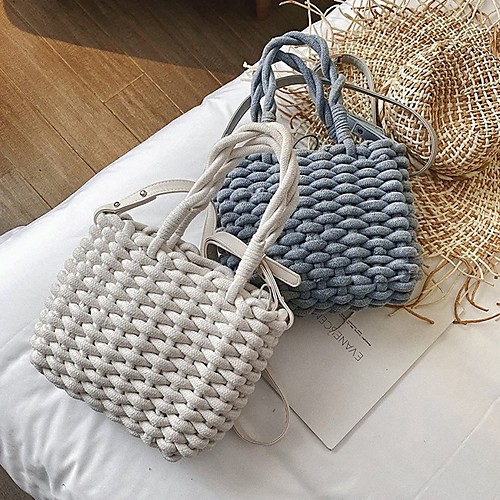 

Women's Straw Top Handle Bag Solid Color White / Gray