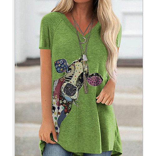 

Women's T shirt Cartoon V Neck Tops Basic Top White Purple Green