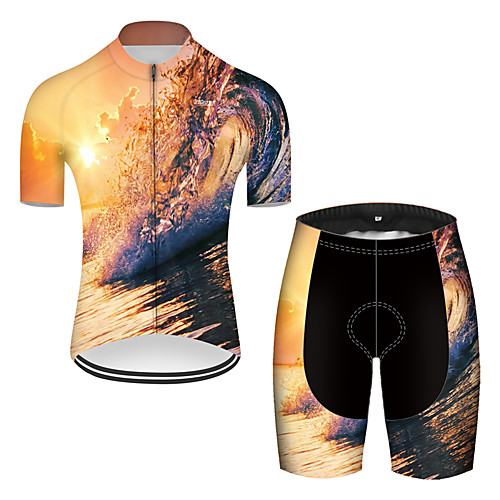 

21Grams Men's Short Sleeve Cycling Jersey with Shorts Black / Yellow Bike Breathable Sports Patterned Mountain Bike MTB Road Bike Cycling Clothing Apparel / Stretchy
