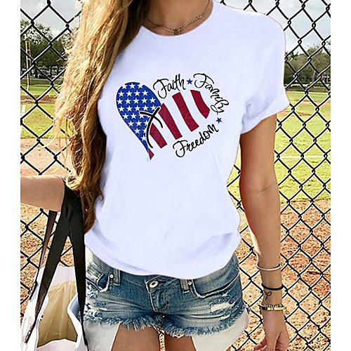 

Women's Tops Graphic T-shirt - Print Round Neck Basic Daily Spring Summer White XS S M L XL 2XL 3XL 4XL