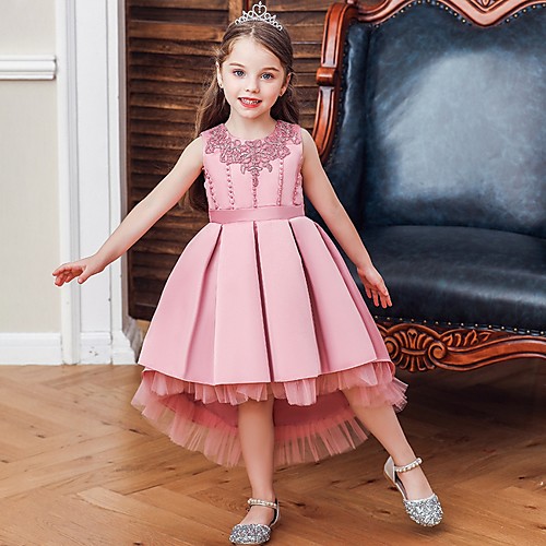 

Princess / Ball Gown Knee Length Wedding / Party Flower Girl Dresses - Lace / Satin Sleeveless Jewel Neck with Sash / Ribbon / Pleats / Embroidery