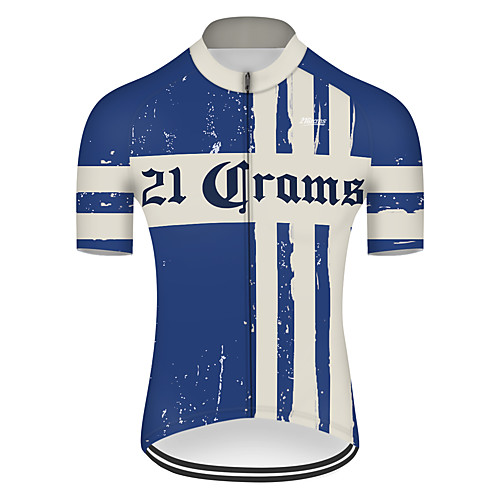 

21Grams Men's Short Sleeve Cycling Jersey Spandex Polyester Blue / White Retro Bike Jersey Top Mountain Bike MTB Road Bike Cycling UV Resistant Breathable Quick Dry Sports Clothing Apparel / Stretchy