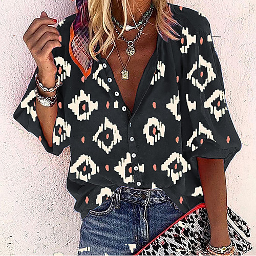 

Women's Shirt Graphic Tops - Print V Neck Basic Daily Black M L XL 2XL 3XL