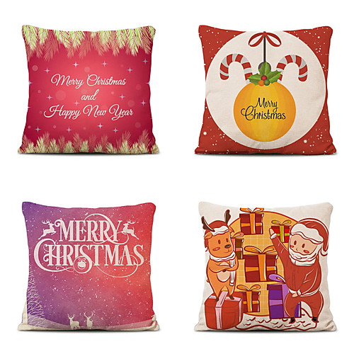 

Set of 4 Linen Cotton Pillow Cover Holiday Christmas Modern Christmas Throw Pillow