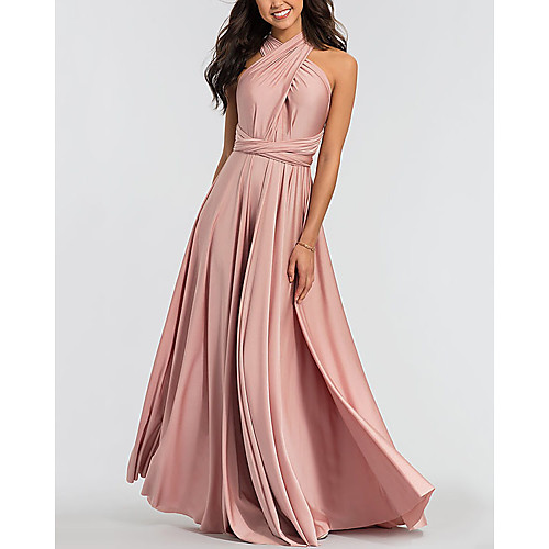 

A-Line Halter Neck Floor Length Chiffon Bridesmaid Dress with Pleats