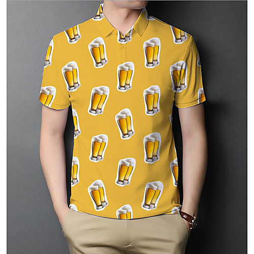 

Men's Graphic Beer Slim Polo Basic Elegant Daily Going out Yellow / Short Sleeve