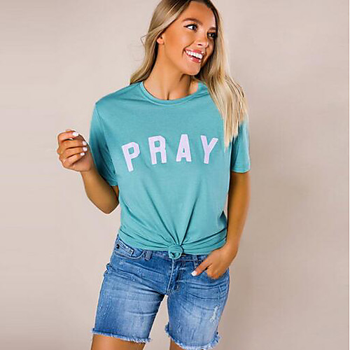 

Women's T-shirt Letter Tops Round Neck Daily Summer Blue S M L XL