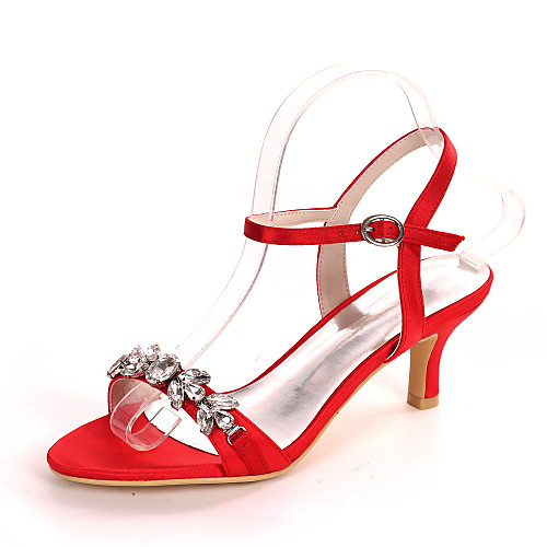 

Women's Wedding Shoes Kitten Heel Open Toe Minimalism Wedding Party & Evening Satin Rhinestone Solid Colored Summer White Black Purple