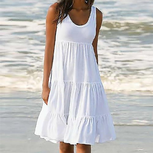 

Women's Sundress Knee Length Dress - Sleeveless Summer Casual Vacation Beach 2020 White Black Blue Yellow Blushing Pink Fuchsia Green S M L XL XXL XXXL XXXXL XXXXXL