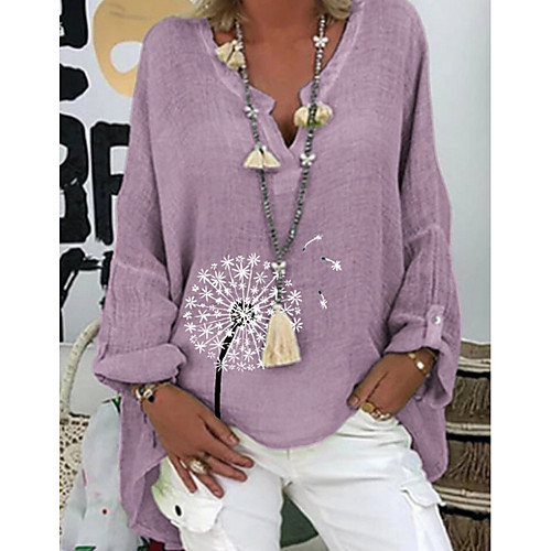 

Women's Blouse Shirt Graphic Long Sleeve V Neck Tops Basic Top Purple Blushing Pink Green