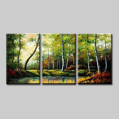 

Oil Painting Hand Painted - Abstract Abstract Landscape Comtemporary Modern Stretched Canvas Green Forest