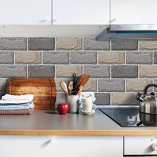 

20x10cmx9pcs Stone Texture Wall Stickers Retro Oil-proof Waterproof Tile Sticker For Kitchen Bathroom Ground Wall House Decoration