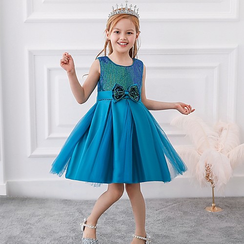 

Princess / Ball Gown Knee Length Wedding / Party Flower Girl Dresses - Tulle Sleeveless Jewel Neck with Sash / Ribbon / Bow(s) / Paillette