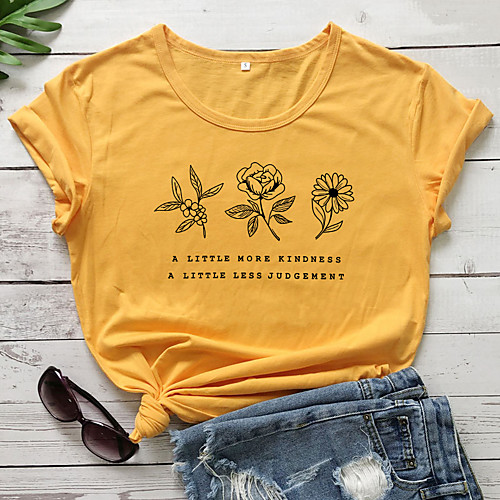 

Women's T-shirt Graphic Prints Letter Print Round Neck Tops 100% Cotton Basic Basic Top White Black Red