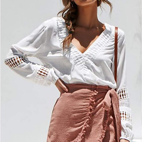 

Women's Solid Colored Blouse Daily White / Black / Blushing Pink / Green / Navy Blue