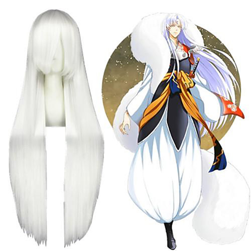 

Cosplay Costume Wig Cosplay Wig Sesshoumaru InuYasha Straight Cosplay Asymmetrical With Bangs Wig Very Long White Synthetic Hair 40 inch Women's Anime Cosplay Waterfall White