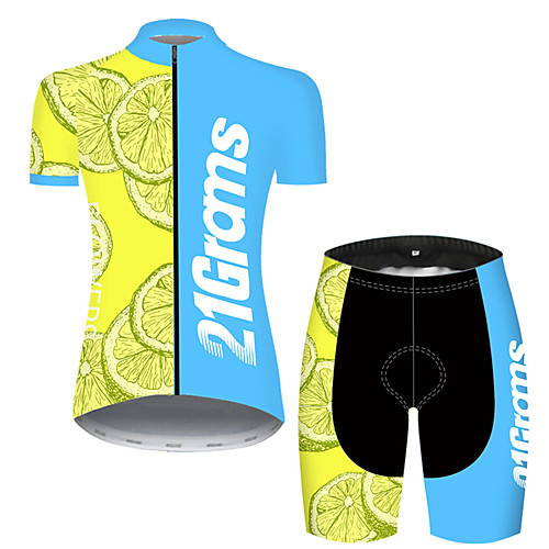 

21Grams Women's Short Sleeve Cycling Jersey with Shorts Nylon Polyester BlueYellow Patchwork Fruit Lemon Bike Clothing Suit Breathable 3D Pad Quick Dry Ultraviolet Resistant Reflective Strips Sports