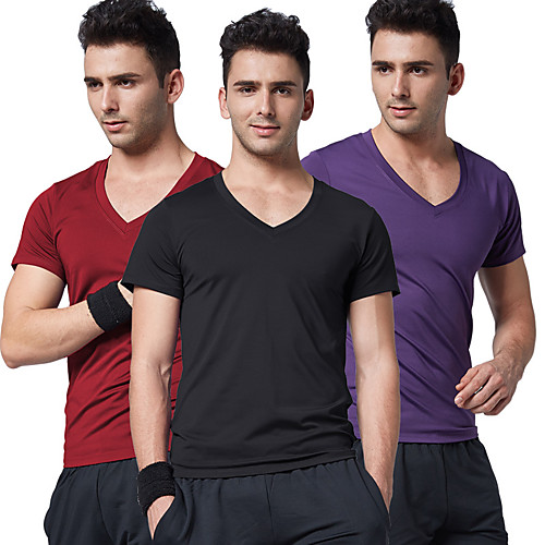

Men's Elastane Running T-Shirt Workout Shirt Running Base Layer V Neck Running Walking Fitness Quick Dry Soft Sportswear Tee / T-shirt Short Sleeve Activewear Stretchy
